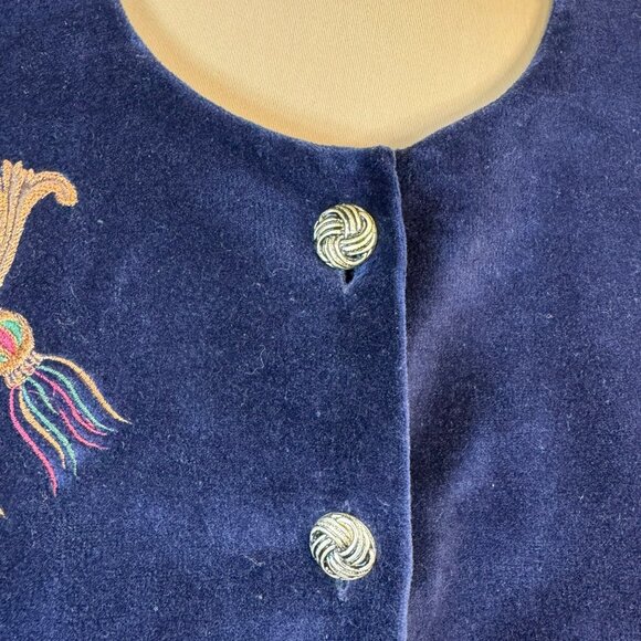 Vintage 80's Plaza South Blue Embroidered Velvet Button-Up Jacket Womens Size 12 - Picture 4 of 11
